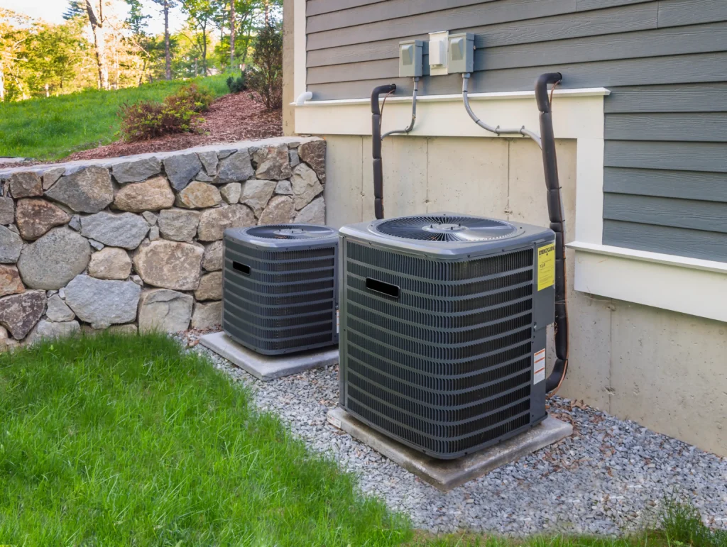 Two outside residential hvac units